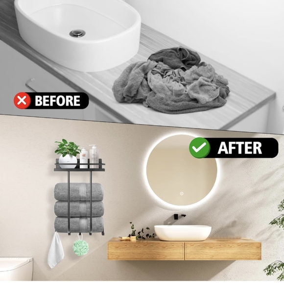 NIB Towel Rack for Bathroom, Towel Rack Wall Mounted with Metal Shelf - Picture 6 of 6